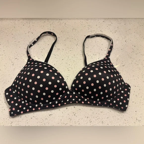 Victoria's Secret Body by Victoria No-Wire Black and Pink Polka Dot - Picture 1 of 4